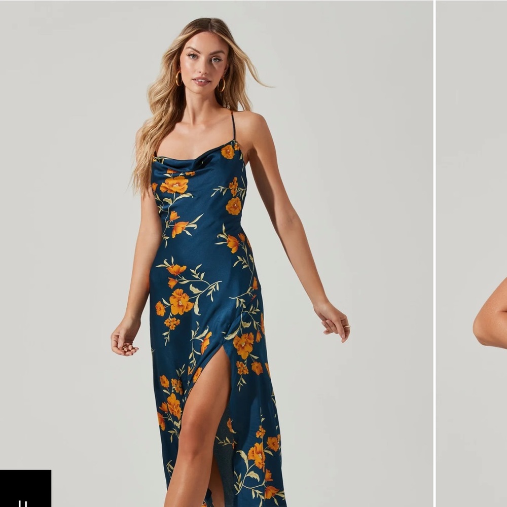 ASTR the Label Gaia Midi Dress Dark Teal-Gold Floral Women’s M